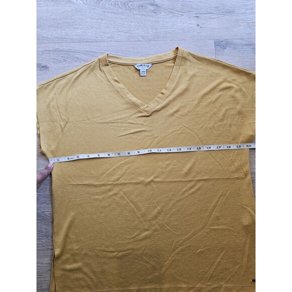 Orvis Shirt Womens Small Mustard Yellow Cap Short Sleeve V-Neck - Picture 3 of 6